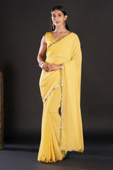 Siena Yellow Georgette Lace Saree