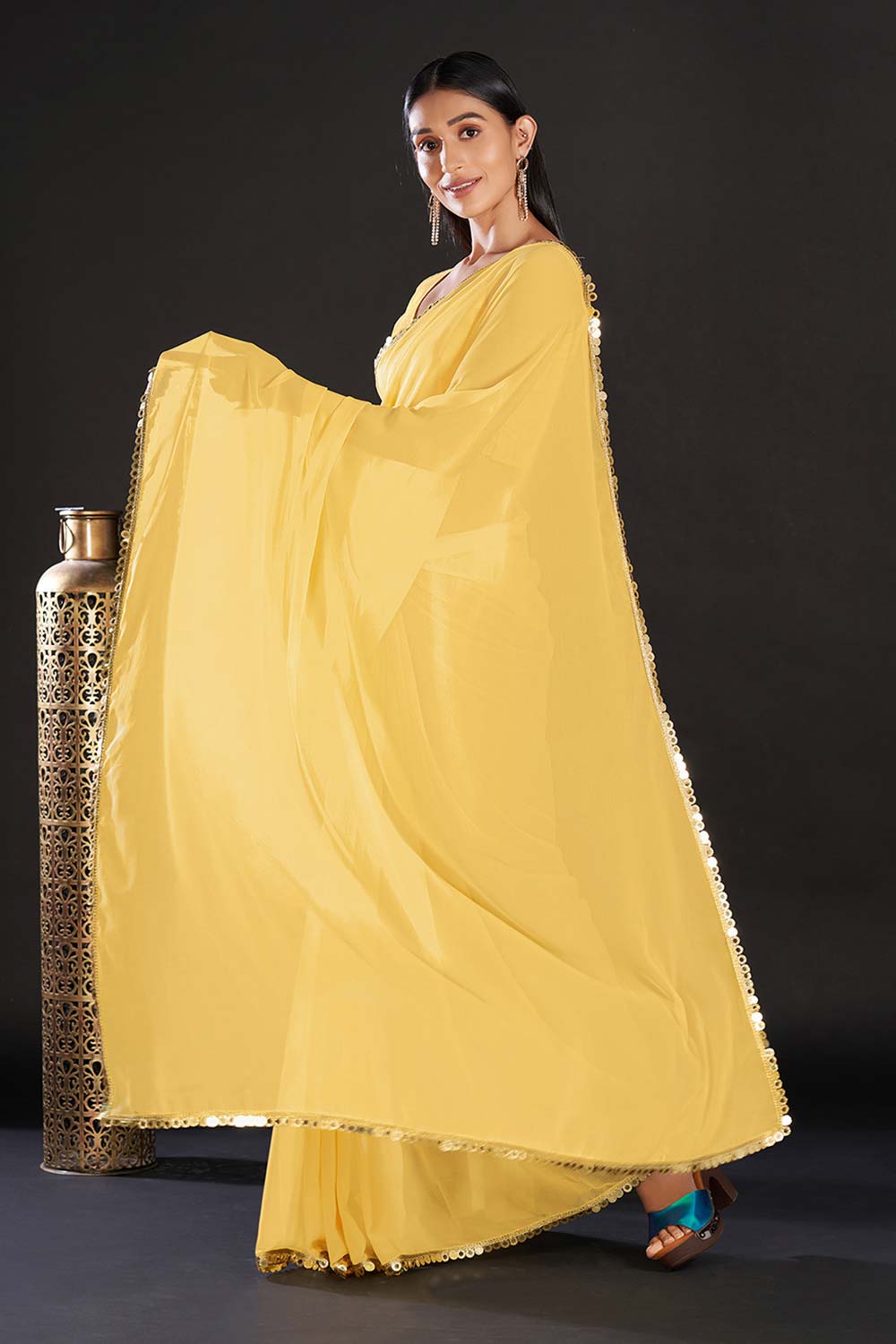 Siena Yellow Georgette Lace Saree