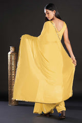 Siena Yellow Georgette Lace Saree