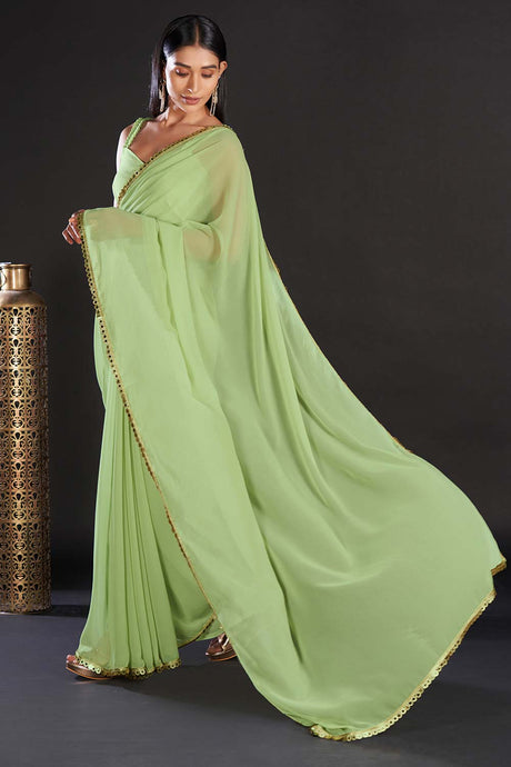 Siena Green Georgette Lace Saree