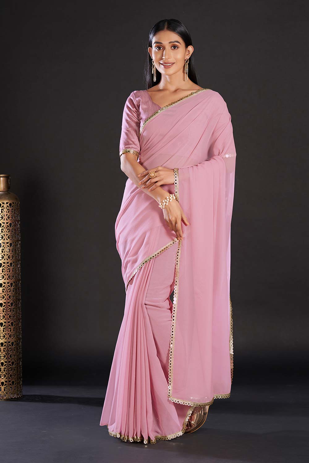 Siena Violet Georgette Lace Saree