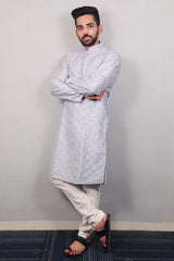 Blue Embellished Silk Kurta Pajama Set