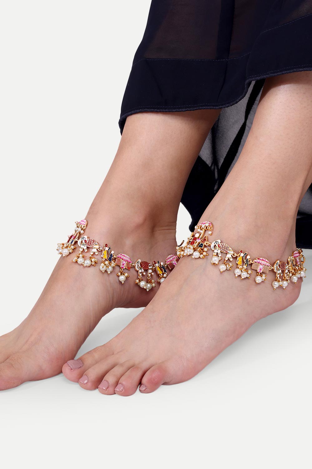 Gold Plated Handpaint Wedding Doli Barat Bridal Anklets