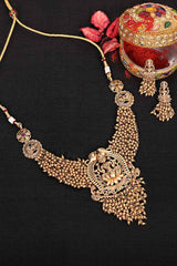 Gold Plated Kemp Stone Antique Necklace And Earrings Jewellery Set