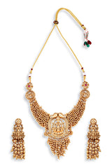 Gold Plated Kemp Stone Antique Necklace And Earrings Jewellery Set