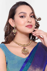 Gold Plated Kemp Stone Antique Necklace And Earrings Jewellery Set