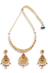 Gold Plated Kemp Stone Antique Necklace And Earrings Jewellery Set