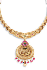 Gold Plated Kemp Stone Antique Necklace And Earrings Jewellery Set