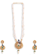 Gold Plated Kemp Stone And Pearl Antique Necklace Jewellery Set With Earrings