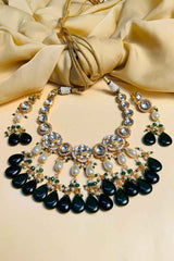 Delightful Green Stone Choker Set With Pair Of Earrings