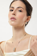 Gold Plated American Diamond And Black Beaded Mangalsutra Set