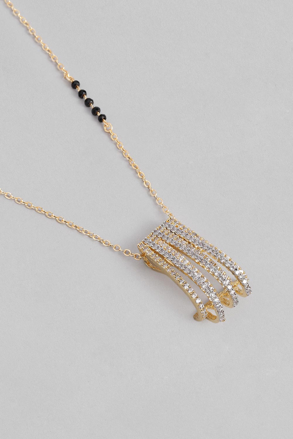 Gold Plated American Diamond And Black Beaded Mangalsutra Set