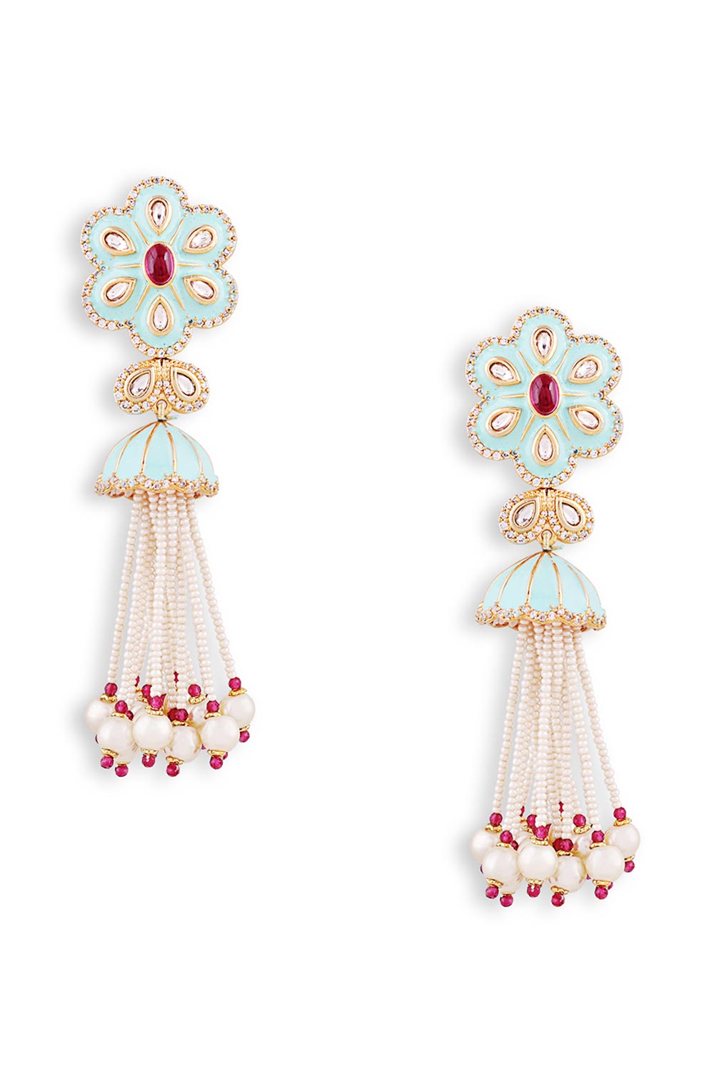 Hand Paint Meenakari Hanging Pearl Drop Earrings