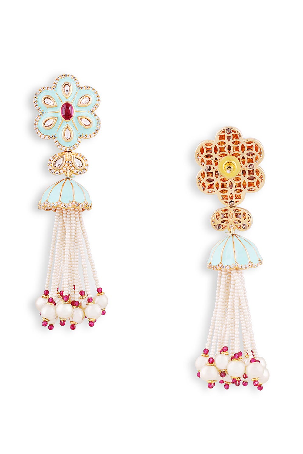 Hand Paint Meenakari Hanging Pearl Drop Earrings