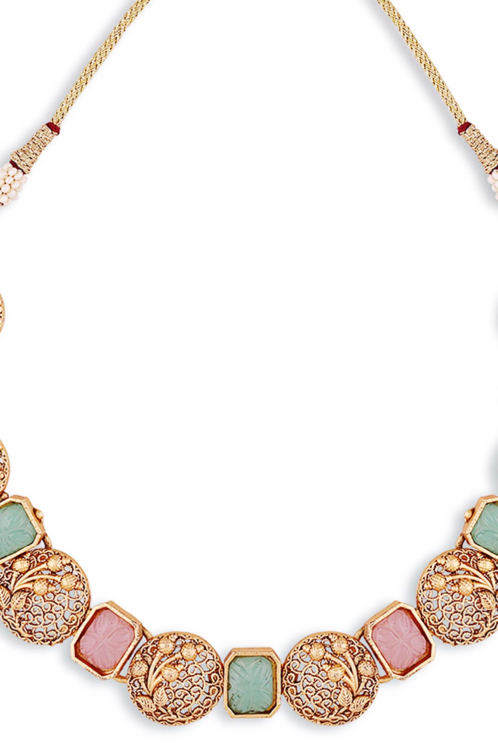 Gold Plated Kemp Stone Antique Necklace And Earrings Jewellery Set