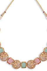 Gold Plated Kemp Stone Antique Necklace And Earrings Jewellery Set