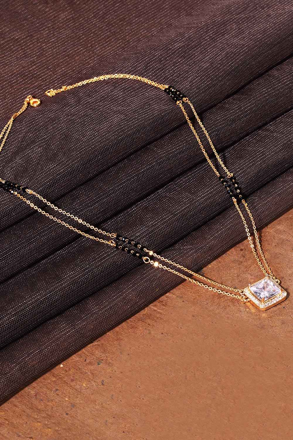 Gold Plated Black Beaded American Diamond Mangalsutra