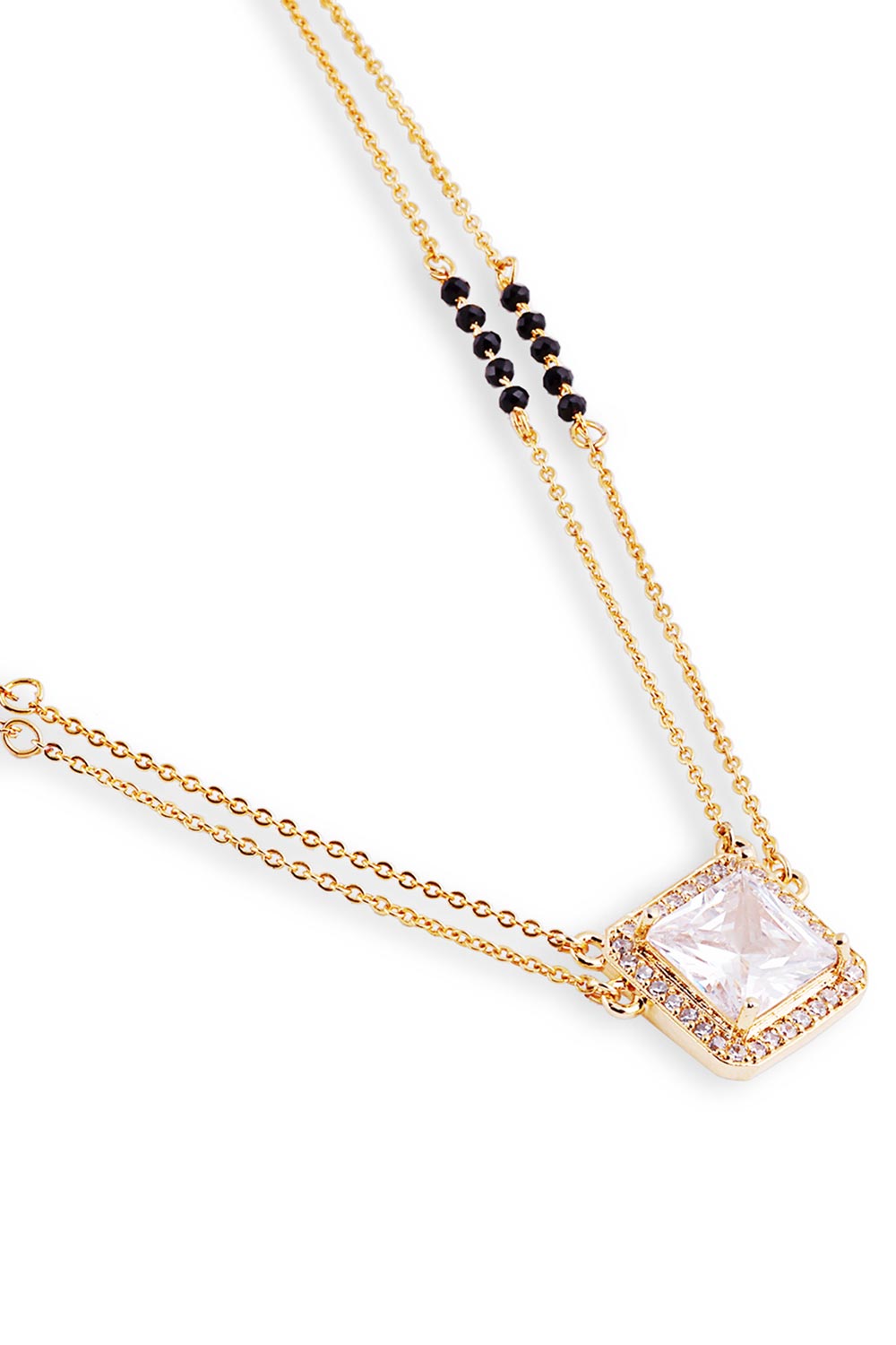 Gold Plated Black Beaded American Diamond Mangalsutra