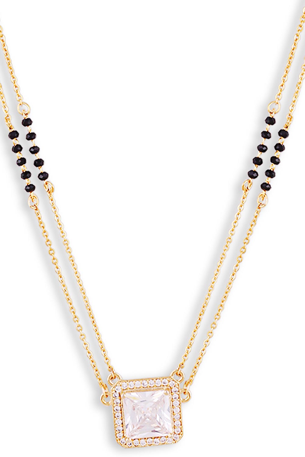 Gold Plated Black Beaded American Diamond Mangalsutra