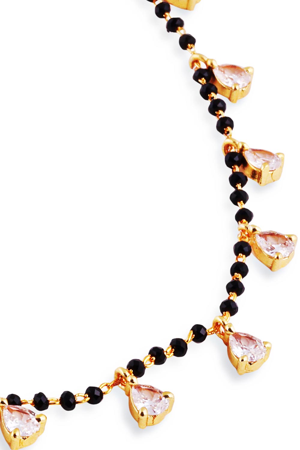 Gold Plated Black Beaded American Diamond Mangalsutra