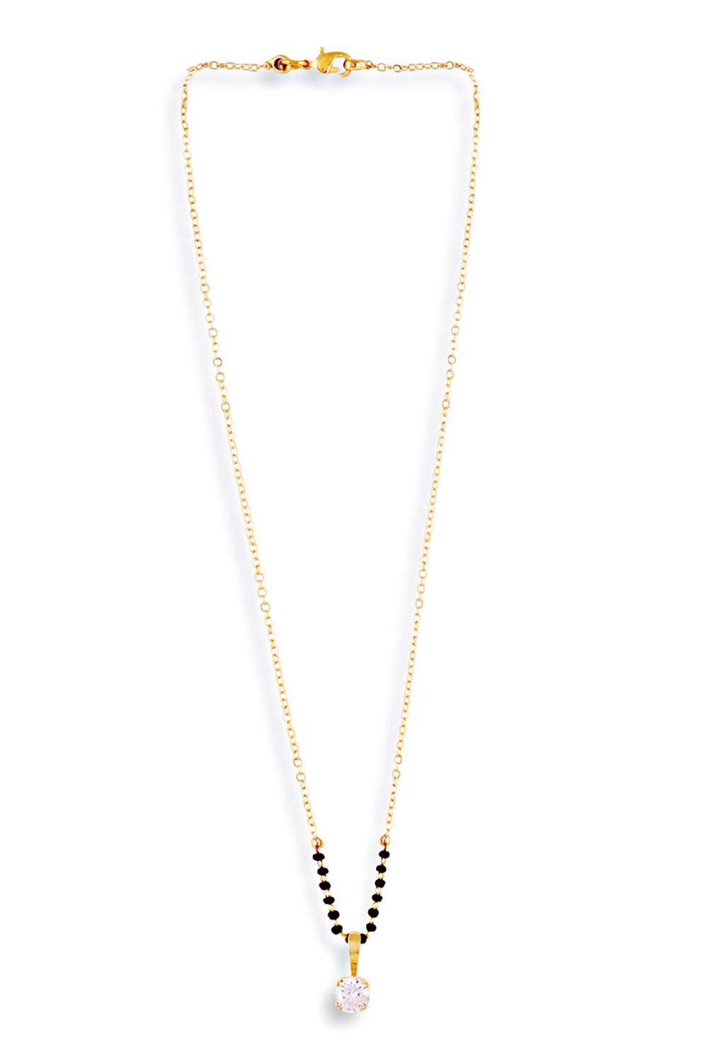 Gold Plated American Diamond And Black Beaded Mangalsutra