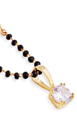 Gold Plated American Diamond And Black Beaded Mangalsutra