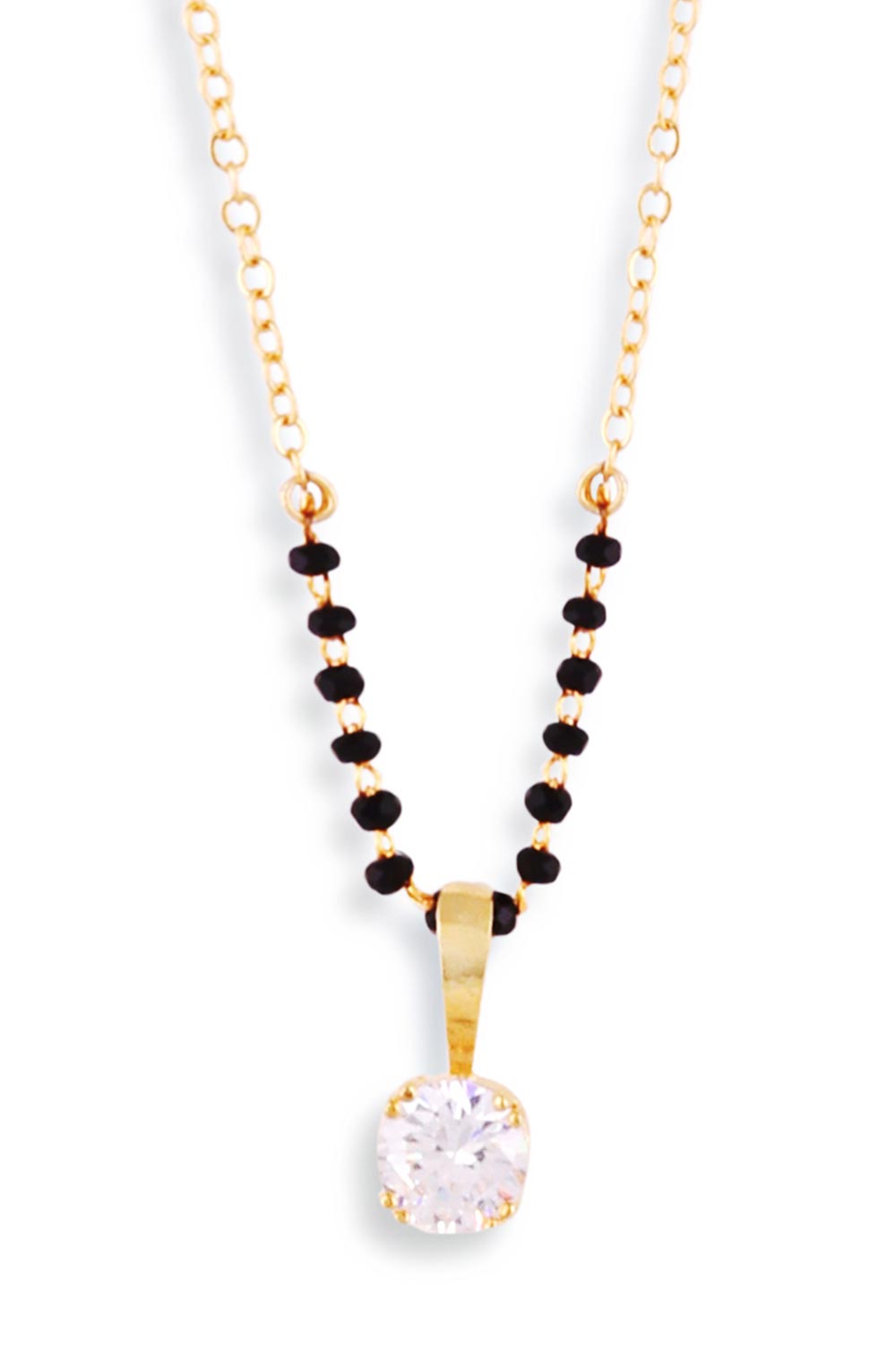 Gold Plated American Diamond And Black Beaded Mangalsutra