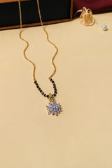 Gold Plated American Diamond And Black Beaded Mangalsutra