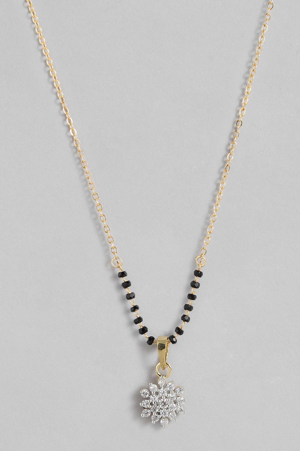 Gold Plated American Diamond And Black Beaded Mangalsutra