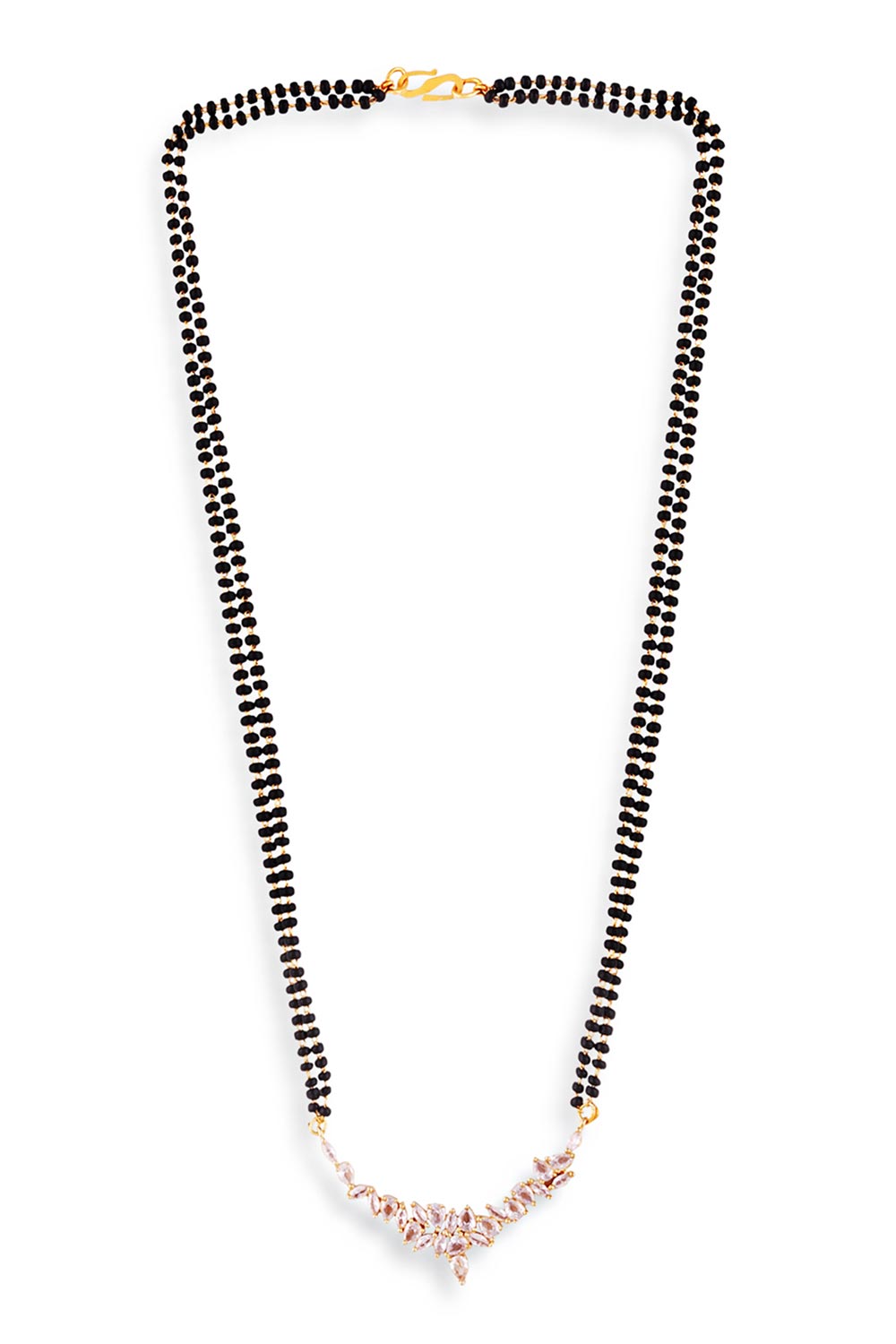 Gold Plated Black Beaded American Diamond Mangalsutra