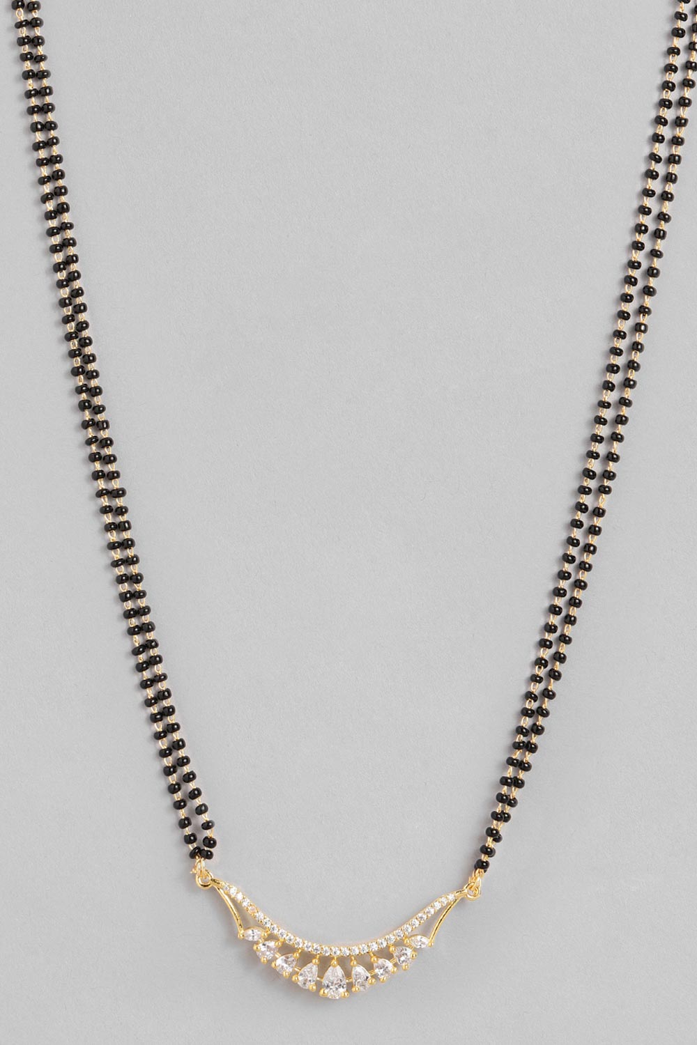 Gold Plated American Diamond And Black Beaded Mangalsutra