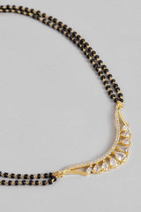 Gold Plated American Diamond And Black Beaded Mangalsutra