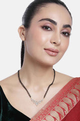 Gold Plated American Diamond And Black Beaded Mangalsutra