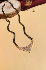 Gold Plated American Diamond And Black Beaded Mangalsutra