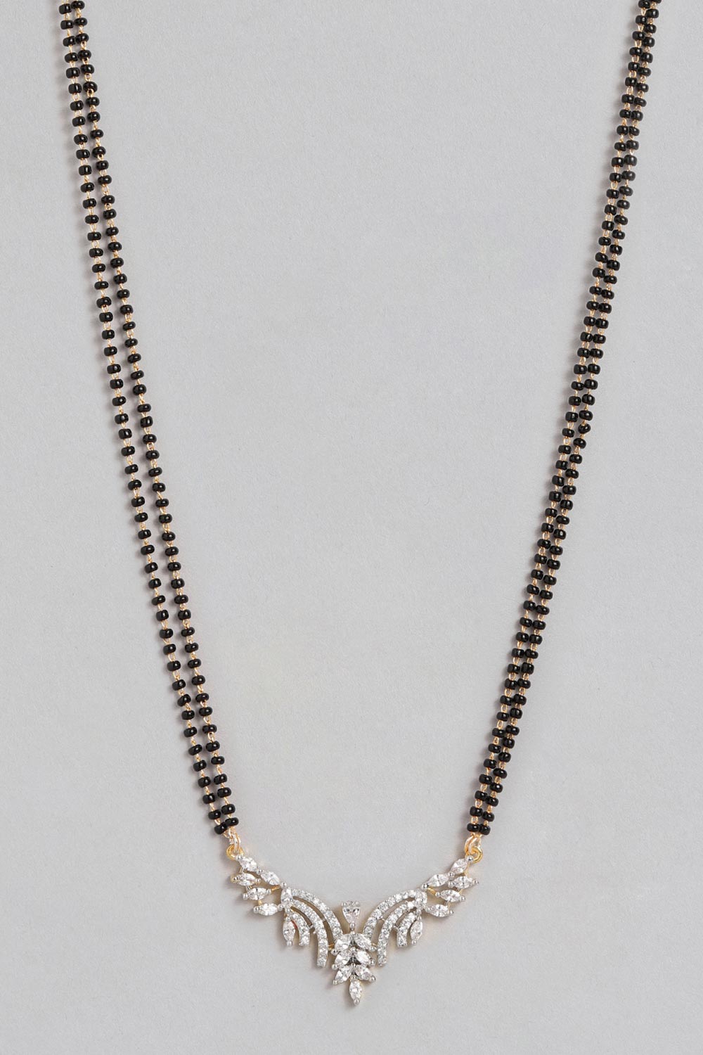 Gold Plated American Diamond And Black Beaded Mangalsutra