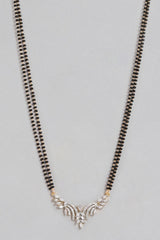 Gold Plated American Diamond And Black Beaded Mangalsutra