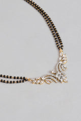 Gold Plated American Diamond And Black Beaded Mangalsutra