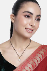 Gold Plated American Diamond And Black Beaded Mangalsutra