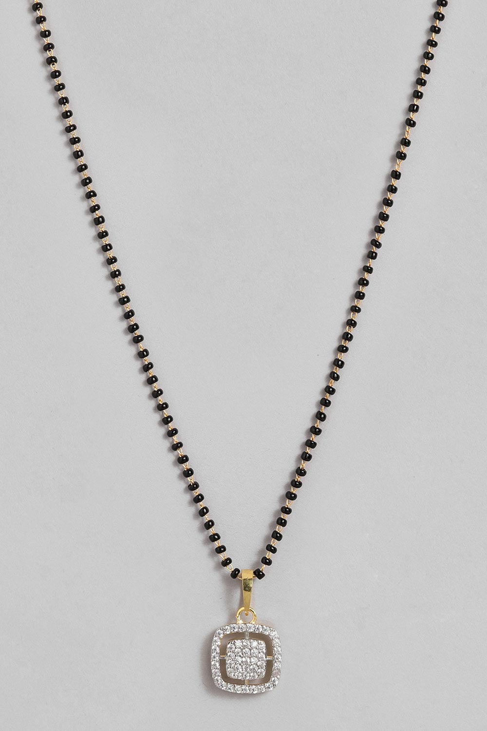 Gold Plated American Diamond And Black Beaded Mangalsutra