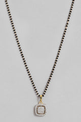 Gold Plated American Diamond And Black Beaded Mangalsutra