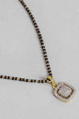 Gold Plated American Diamond And Black Beaded Mangalsutra