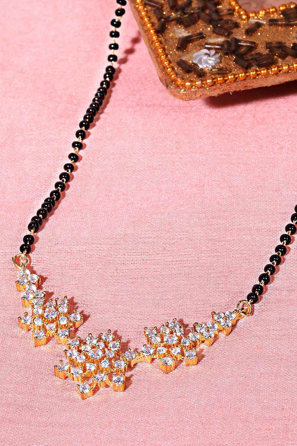 Gold Plated Black Beaded American Diamond Mangalsutra