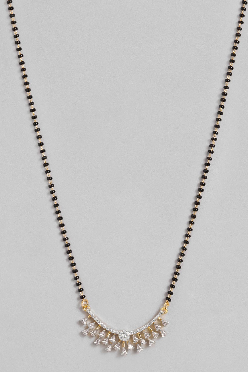 Gold Plated American Diamond And Black Beaded Mangalsutra