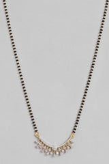 Gold Plated American Diamond And Black Beaded Mangalsutra