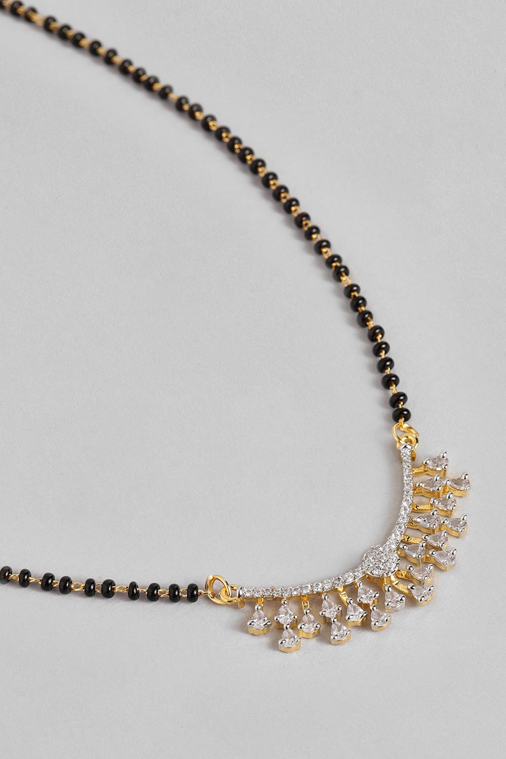 Gold Plated American Diamond And Black Beaded Mangalsutra