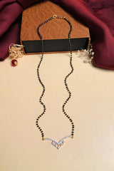 Gold Plated American Diamond And Black Beaded Mangalsutra