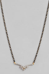 Gold Plated American Diamond And Black Beaded Mangalsutra