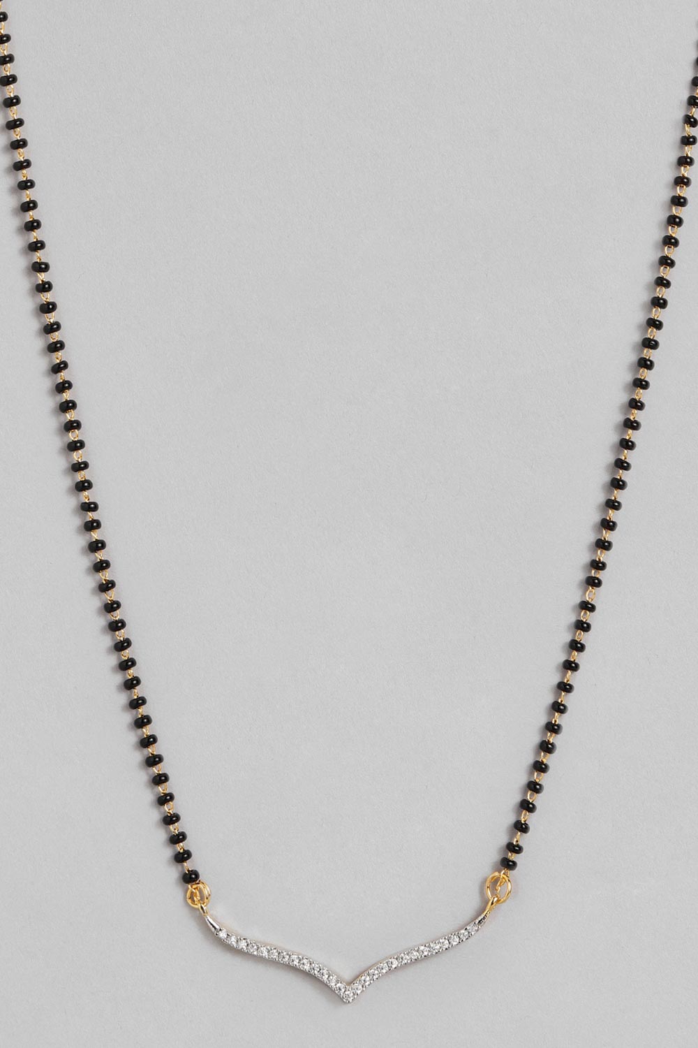 Gold Plated American Diamond And Black Beaded Mangalsutra