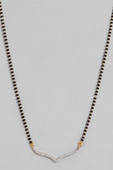 Gold Plated American Diamond And Black Beaded Mangalsutra