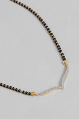 Gold Plated American Diamond And Black Beaded Mangalsutra